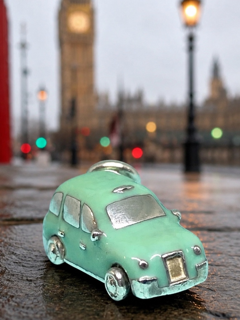 Tiffany & Co  London Taxi Charm blue enamel Rare vintage  Collectible